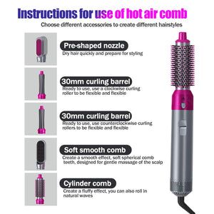 5 in 1 Hot Air Styler Brush | Hair Dryer, Curler, Straightener, Volumizer & Blow Dryer | One Step Hair Styling Tool for Salon Results