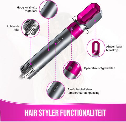 5 in 1 Hot Air Styler Brush | Hair Dryer, Curler, Straightener, Volumizer & Blow Dryer | One Step Hair Styling Tool for Salon Results