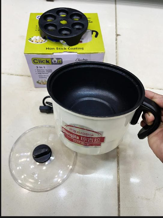 Non Stick Multi Cooker Electric Kettle 3 in 1 – Multifunction Cooking Pot for Noodles, Egg Boiler, Food Warmer, Mini Rice & Soup Cooker with Concealed Heating Base